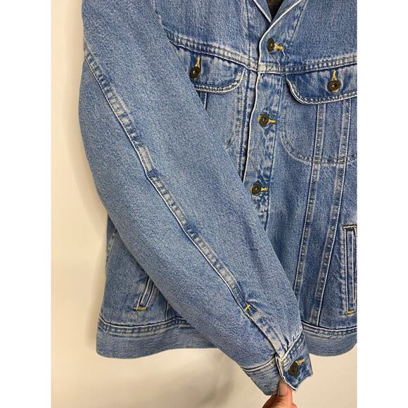 Women Vintage Lee Dungarees Lined Button Up Jean Jacket Med Chore Coat Country - Picture 8 of 16